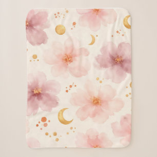 Elegantes rosa Wasserfarben-Blumenmuster Sherpadecke