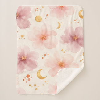 Elegantes rosa Wasserfarben-Blumenmuster Sherpadecke