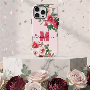 Elegantes Rosa-Wasserfarben-Burgunder-Blumenmuster iPhone 16 Pro Max Hülle