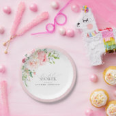 Elegantes Rosa Wasserfarben Florales Brautbad Pappteller (Party)