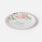 Elegantes Rosa Wasserfarben Florales Brautbad Pappteller (Schrägansicht)