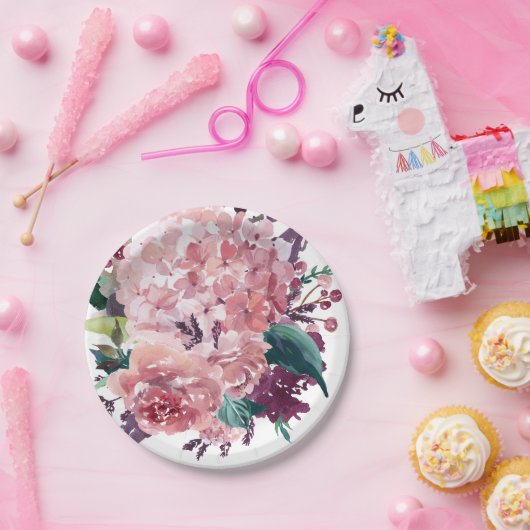 Elegantes rosa Wasserfarben | Hydrangeas Pappteller (Party)