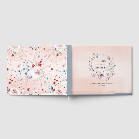 Elegantes rosa Wasserfarben Rustikales Blumenkraut Gästebuch (Voll)
