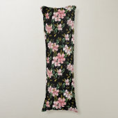 Elegantes rosa Wasserfarben Schwarzes Botanisches Seitenschläferkissen (Vorderseite Vertikal)