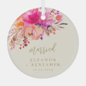 Elegantes rosa Wasserfarben Verheiratet Ornament Aus Glas (Vorderseite)