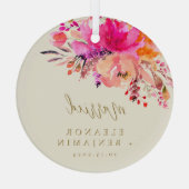 Elegantes rosa Wasserfarben Verheiratet Ornament Aus Glas (Rückseite)