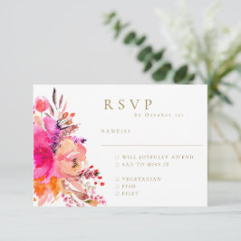 Elegantes Rosa Watercolor Floral Wedding RSVP Mahl Karte