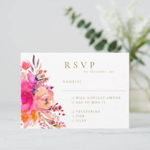 Elegantes Rosa Watercolor Floral Wedding RSVP Mahl Karte