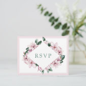 Elegantes rosa Watercolor Magnolia Wedding RSVP Postkarte (Stehend Vorderseite)