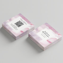 Elegantes rosa Watercolor Square Design mit QR-Cod Quadratische Visitenkarte