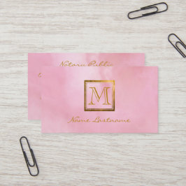 Elegantes rosa Watercolor Wash Gold Monogramm Nota Visitenkarte