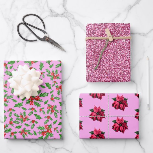 Elegantes rosa Weihnachten Modernes Muster Geschenkpapier Set (Vorderseite)
