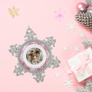 Elegantes Rosa Weihnachts-Schneeflocken-Foto Schneeflocken Zinn-Ornament