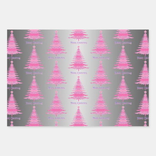 Elegantes, rosa Weihnachtsbaum Silver Foil Geschen Geschenkpapier Set (Vorderseite)