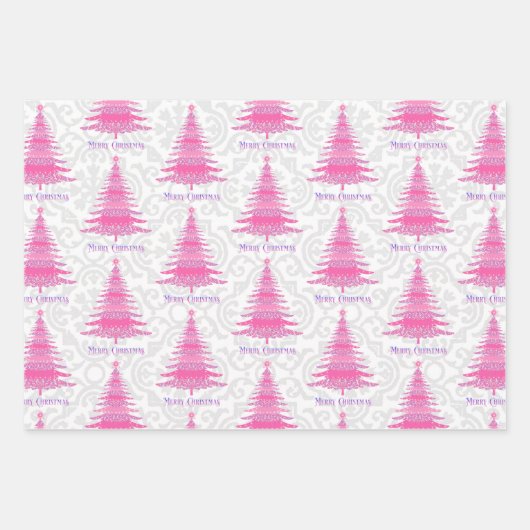 Elegantes, rosa Weihnachtsbaumgeschenk Geschenkpapier Set (Vorderseite 2)