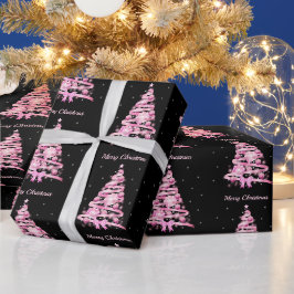 Elegantes rosa Weihnachtsbaummuster Schwarz Geschenkpapier