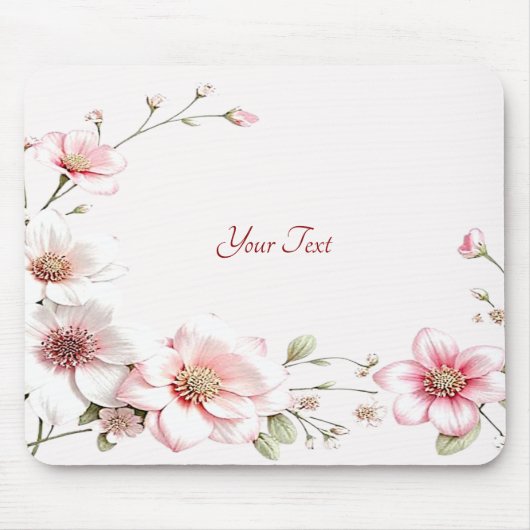 Elegantes Rosa-Weiß-Blumen-Mauspad Mousepad (Vorne)