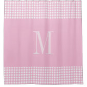 Elegantes rosa-weiß kariertes Monogramm Duschvorhang (Vorderseite)