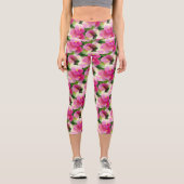 Elegantes rosa-weiße Eingeweihte Blume-Muster Capri Leggings (Vorderseite)