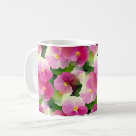 Elegantes rosa-weiße Eingeweihte Blume-Muster Kaffeetasse (Vorderseite Links)