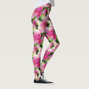 Elegantes rosa-weiße Eingeweihte Blume-Muster Leggings