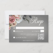 Elegantes Rosa Weiße Rose Grau Wedding QR RSVP Karte (Vorderseite)