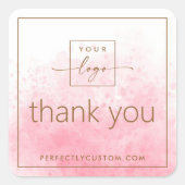 Elegantes rosa, weiße Wasserfarbenlogo Danke Quadratischer Aufkleber (Vorderseite)