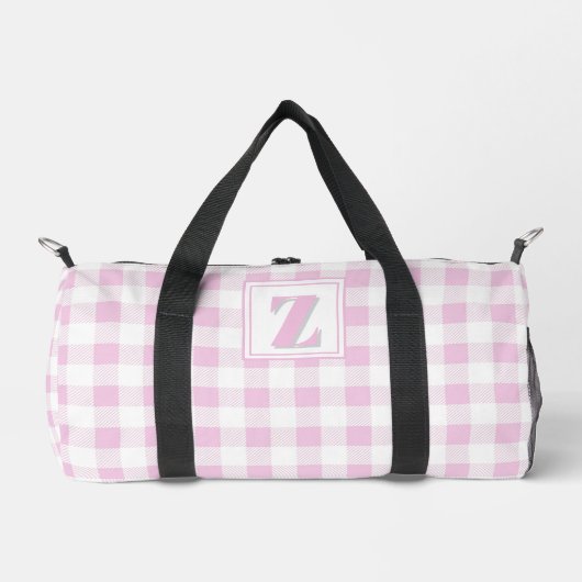 Elegantes rosa weißes Gingham mit anpassbarem Mono Duffle Bag (Vorderseite)
