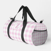 Elegantes rosa weißes Gingham mit anpassbarem Mono Duffle Bag (Rechte Ecke)
