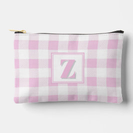 Elegantes rosa weißes Gingham mit anpassbarem Mono Zubehörtasche