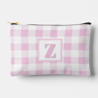 Elegantes rosa weißes Gingham mit anpassbarem Mono Zubehörtasche