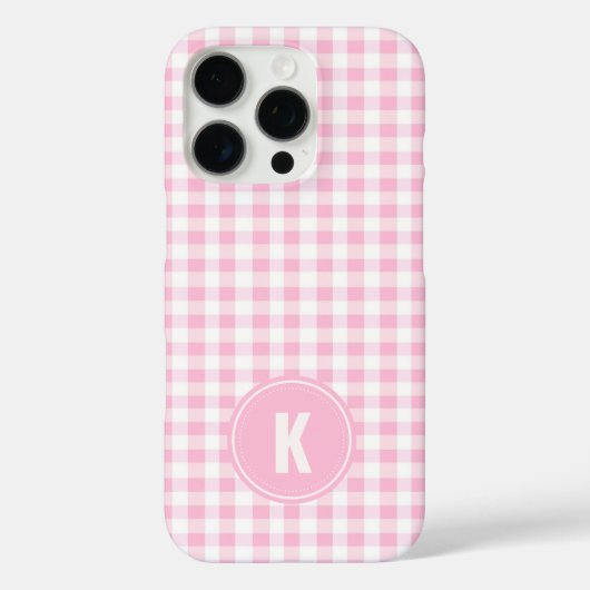 Elegantes rosa-weißes Gingham-Muster-Monogramm Case-Mate iPhone Hülle (Rückseite)