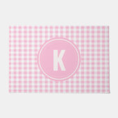 Elegantes rosa-weißes Gingham-Muster-Monogramm Fußmatte (Vorderseite)