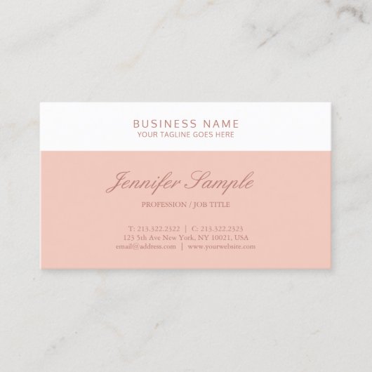 Elegantes, rosa weißes, modernes, einfaches Templa Visitenkarte (Vorderseite)