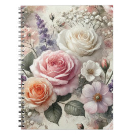 Elegantes rosa-weißes Rosenmuster Spiralnotizbuch Notizblock