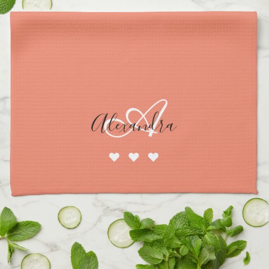Elegantes rosa weißes Skript Namensmonogramm Geschirrtuch (Gefaltet)