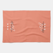 Elegantes rosa weißes Skript Namensmonogramm Geschirrtuch (Horizontal)