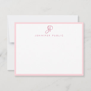 Elegantes Rosa White Hand Script Name Monogram Chi Mitteilungskarte