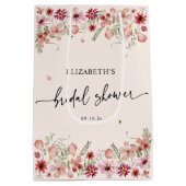 Elegantes Rosa Wildblume Brautparty Favoriten Mittlere Geschenktüte (Rückseite)