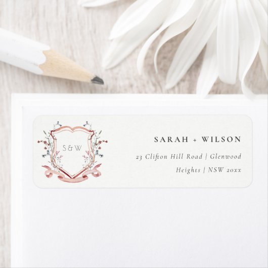 Elegantes rosa Wildblume Monogram Wappen-Adresse (Insitu)