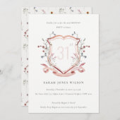 Elegantes rosa Wildblume Monogram Wappen Geburtsta Einladung (Vorne/Hinten)