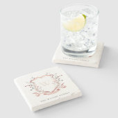 Elegantes rosa Wildblume Wasserfarben Wappen Monog Steinuntersetzer (Seitenansicht)