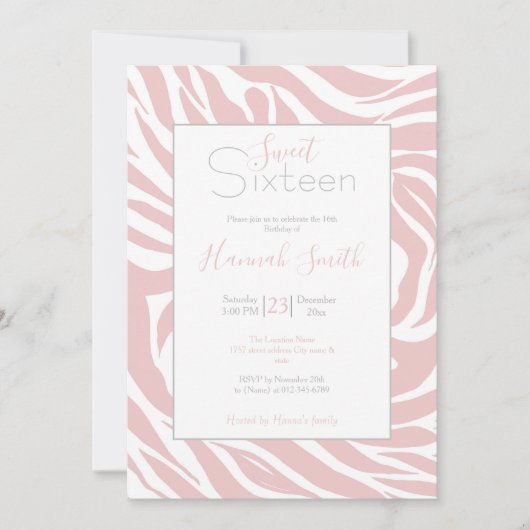 Elegantes Rosa Zebra Weißes Tier Print Einladung (Vorderseite)