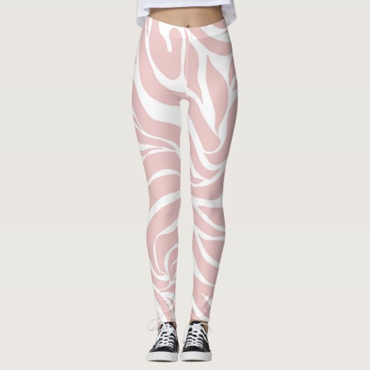 Elegantes Rosa Zebra Weißes Tier Print Leggings (Vorderseite)