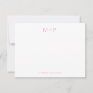 Elegantes Rosa Zeitgenössisches Couple Monogramm Mitteilungskarte