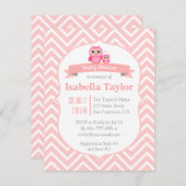 Elegantes rosa Zickzack Owl Baby Girl Dusche Party Einladung (Vorne/Hinten)