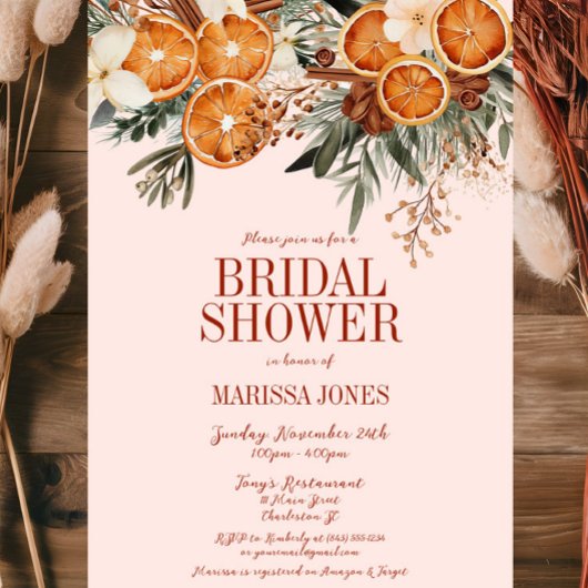 Elegantes rosa Zitrusfrüchte-Brautparty Einladung