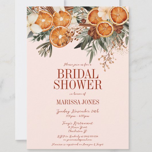 Elegantes rosa Zitrusfrüchte-Brautparty Einladung