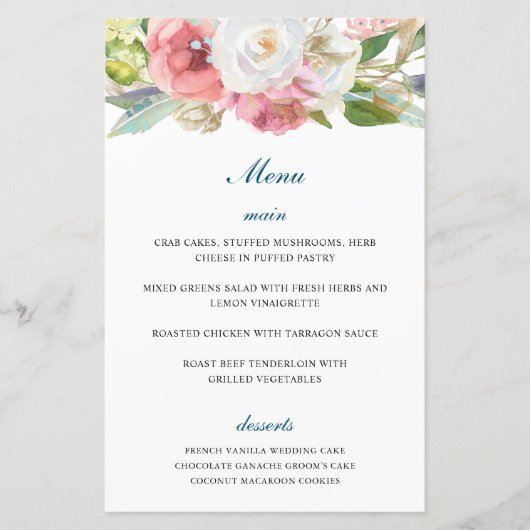 Elegantes rosafarbenes Aquamarin-Gartenmenü (Vorderseite)