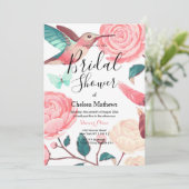 Elegantes rosafarbenes Aquamarines Hummingbird Flo Einladung (Stehend Vorderseite)